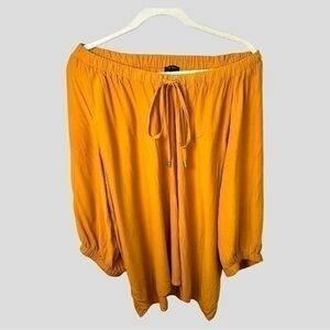 Ann Taylor Blouse Women’s Large Off Shoulder Viscose Peasant Balloon Sleeve Bow